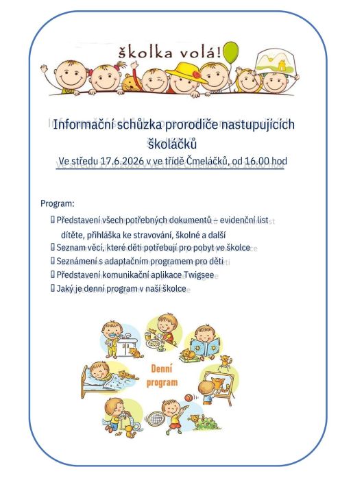 Informační schůzka pro&nbsp;rodiče nově příchozích dětí