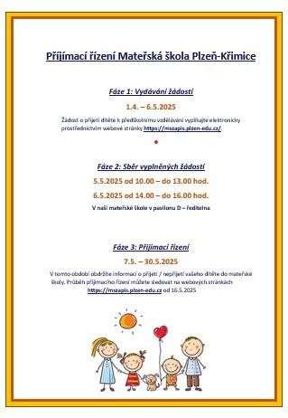 Přijímací řízení Mateřská škola Plzeň - Křimice