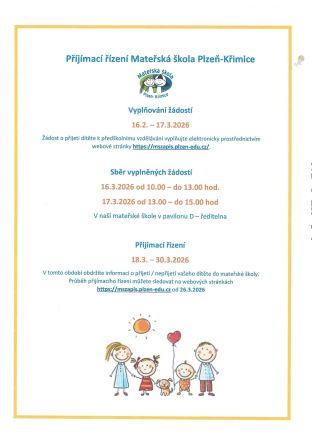 Příjímací řízení Mateřská škola Plzeň-Křimice